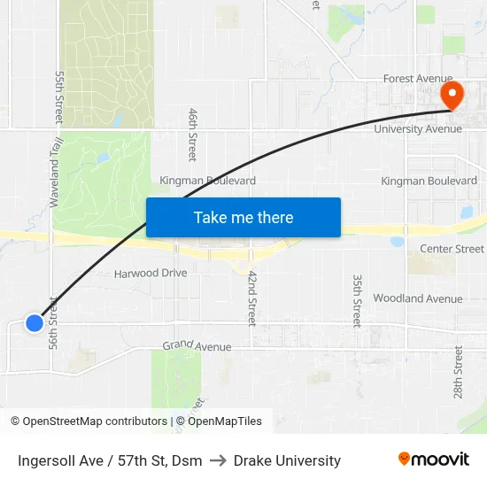 Ingersoll Ave / 57th St, Dsm to Drake University map