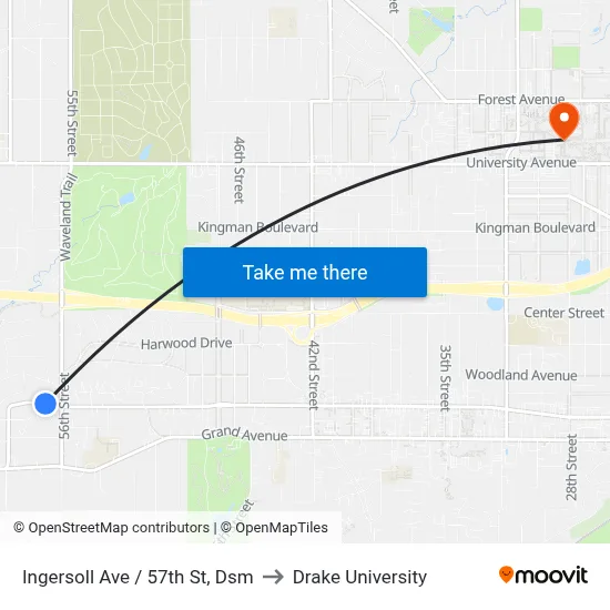 Ingersoll Ave / 57th St, Dsm to Drake University map
