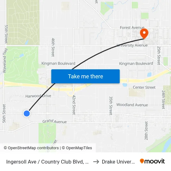 Ingersoll Ave / Country Club Blvd, Dsm to Drake University map