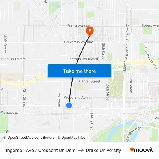Ingersoll Ave / Crescent Dr, Dsm to Drake University map