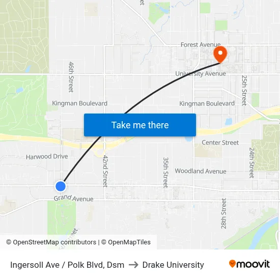Ingersoll Ave / Polk Blvd, Dsm to Drake University map