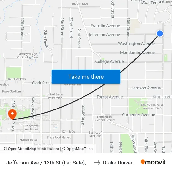 Jefferson Ave / 13th St (Far-Side), Dsm to Drake University map