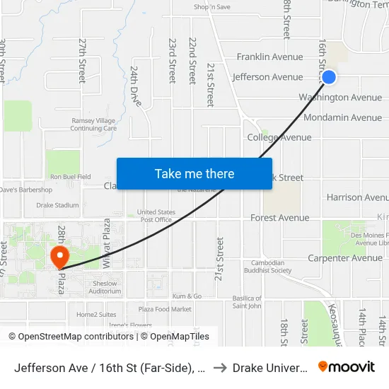 Jefferson Ave / 16th St (Far-Side), Dsm to Drake University map