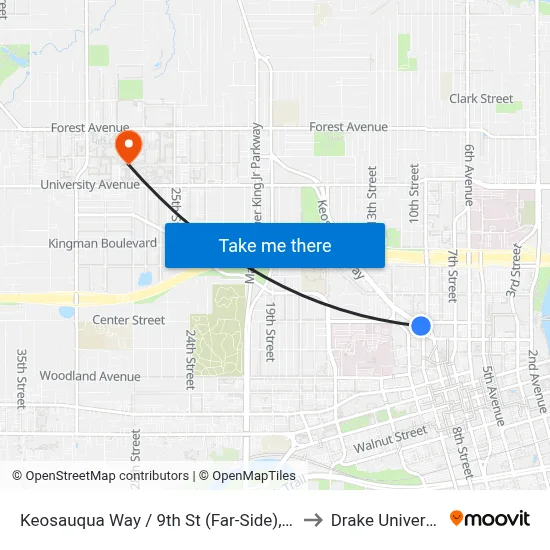 Keosauqua Way / 9th St (Far-Side), Dsm to Drake University map