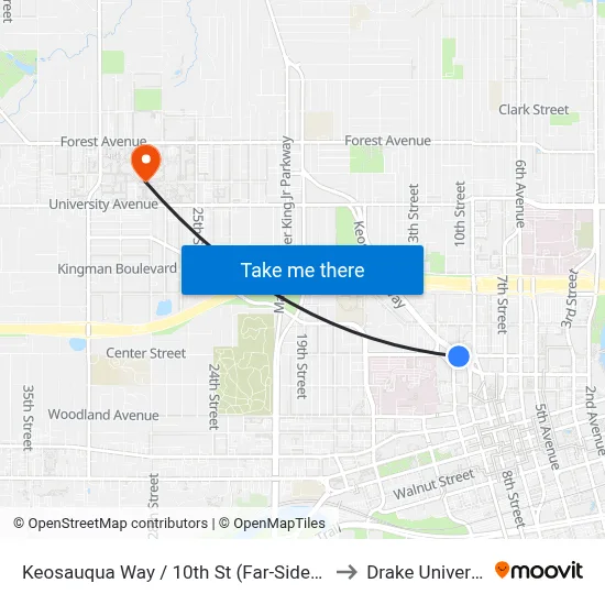 Keosauqua Way / 10th St (Far-Side), Dsm to Drake University map