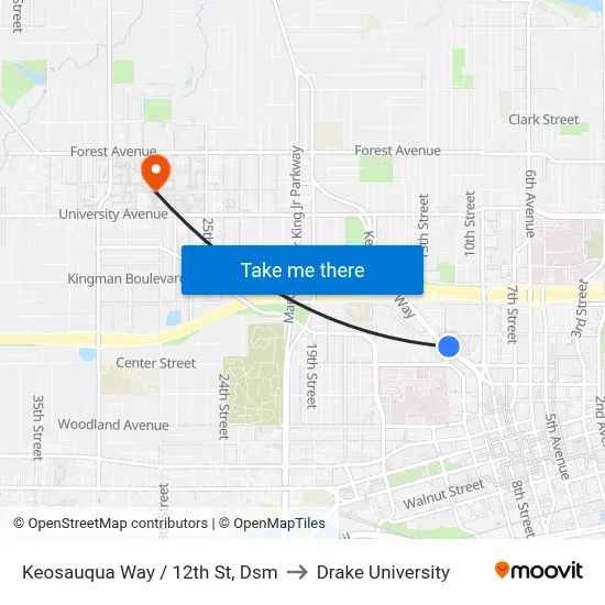 Keosauqua Way / 12th St, Dsm to Drake University map