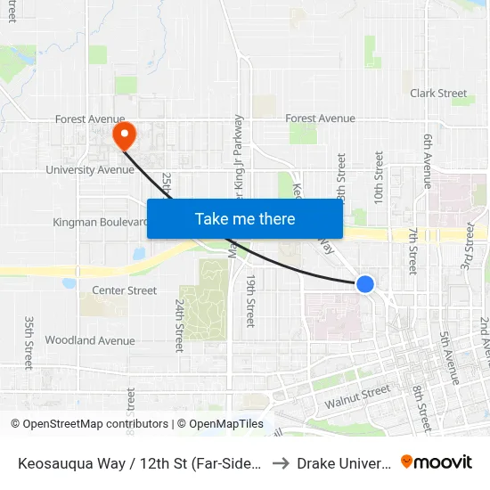 Keosauqua Way / 12th St (Far-Side), Dsm to Drake University map