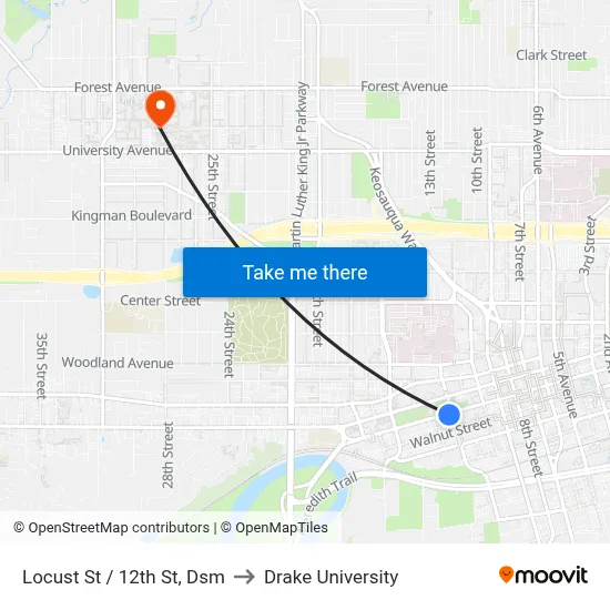 Locust St / 12th St, Dsm to Drake University map