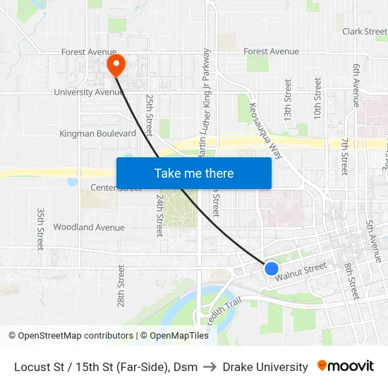 Locust St / 15th St (Far-Side), Dsm to Drake University map