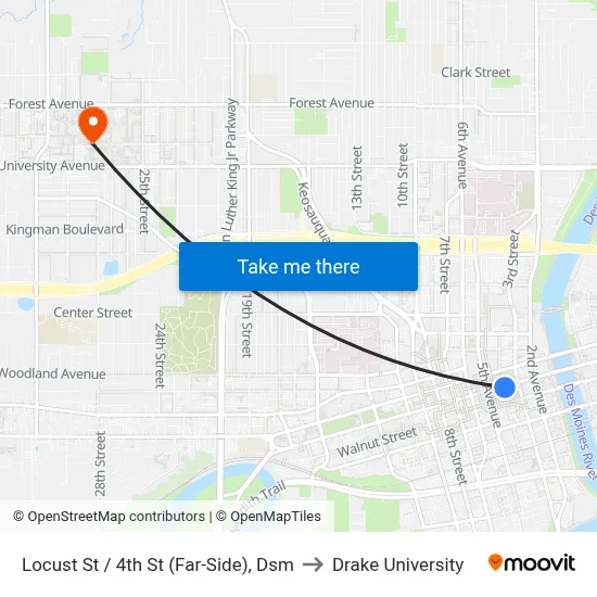 Locust St / 4th St (Far-Side), Dsm to Drake University map
