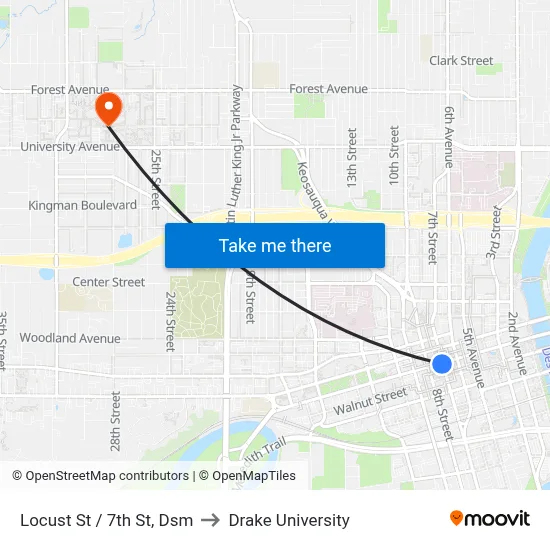 Locust St / 7th St, Dsm to Drake University map