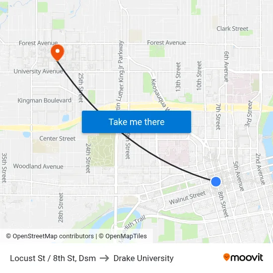Locust St / 8th St, Dsm to Drake University map