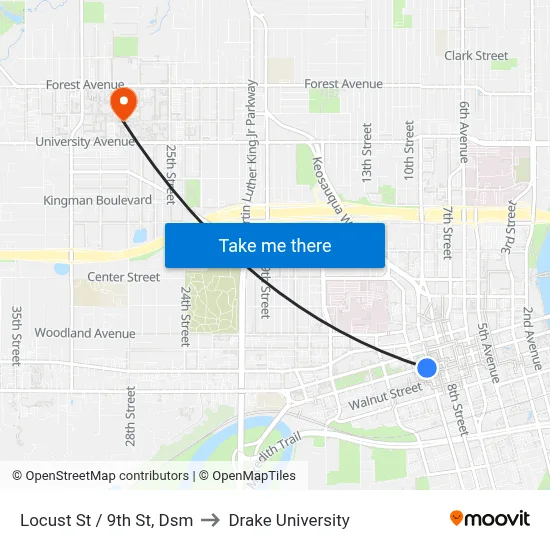 Locust St / 9th St, Dsm to Drake University map