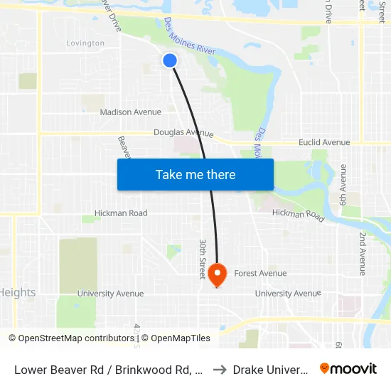 Lower Beaver Rd / Brinkwood Rd, Dsm to Drake University map
