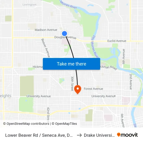 Lower Beaver Rd / Seneca Ave, Dsm to Drake University map