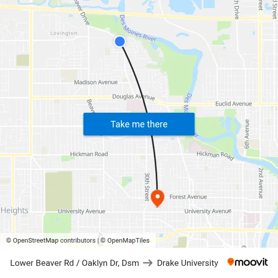 Lower Beaver Rd / Oaklyn Dr, Dsm to Drake University map