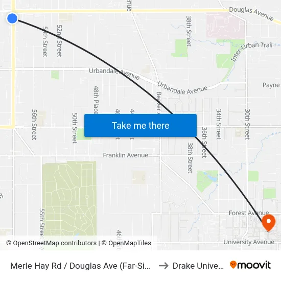Merle Hay Rd / Douglas Ave (Far-Side), Dsm to Drake University map