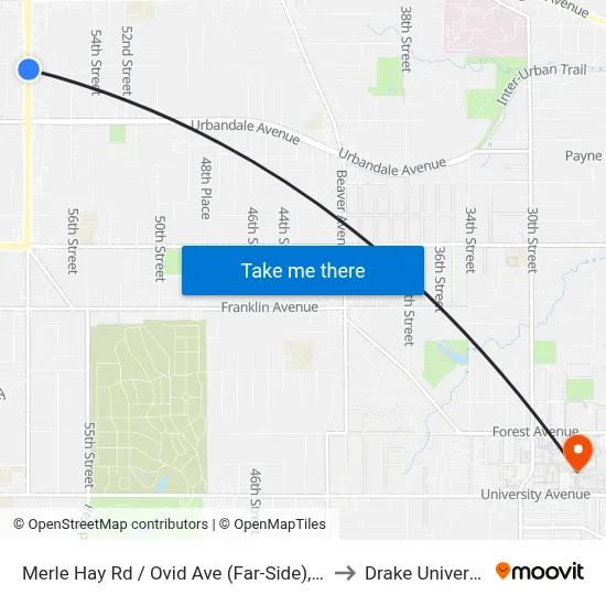 Merle Hay Rd / Ovid Ave (Far-Side), Dsm to Drake University map