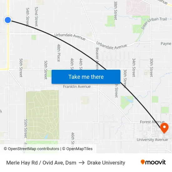 Merle Hay Rd / Ovid Ave, Dsm to Drake University map