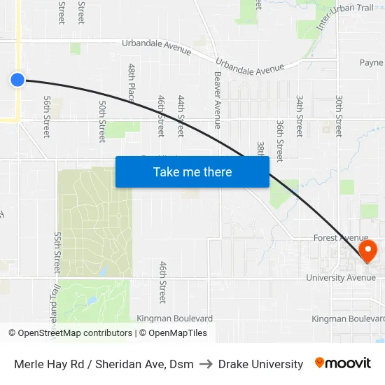 Merle Hay Rd / Sheridan Ave, Dsm to Drake University map