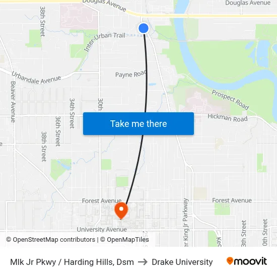 Mlk Jr Pkwy / Harding Hills, Dsm to Drake University map