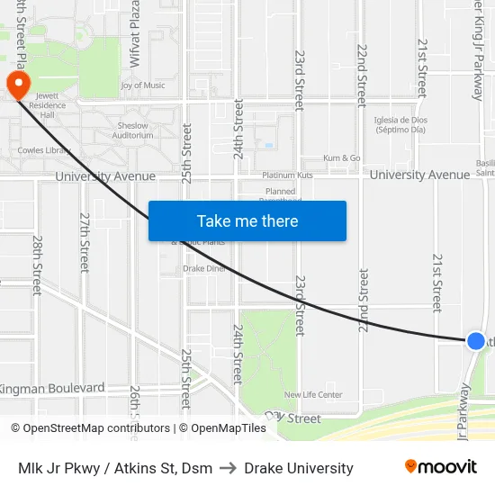Mlk Jr Pkwy / Atkins St, Dsm to Drake University map