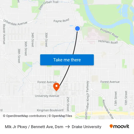 Mlk Jr Pkwy / Bennett Ave, Dsm to Drake University map