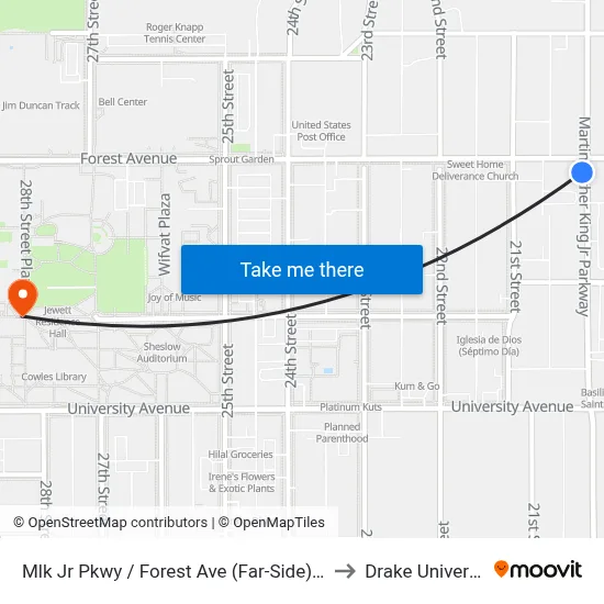 Mlk Jr Pkwy / Forest Ave (Far-Side), Dsm to Drake University map