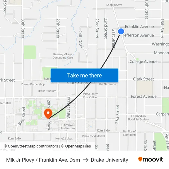 Mlk Jr Pkwy / Franklin Ave, Dsm to Drake University map