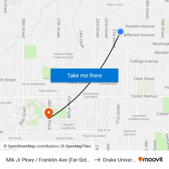 Mlk Jr Pkwy / Franklin Ave (Far-Side), Dsm to Drake University map