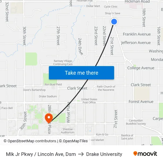 Mlk Jr Pkwy / Lincoln Ave, Dsm to Drake University map