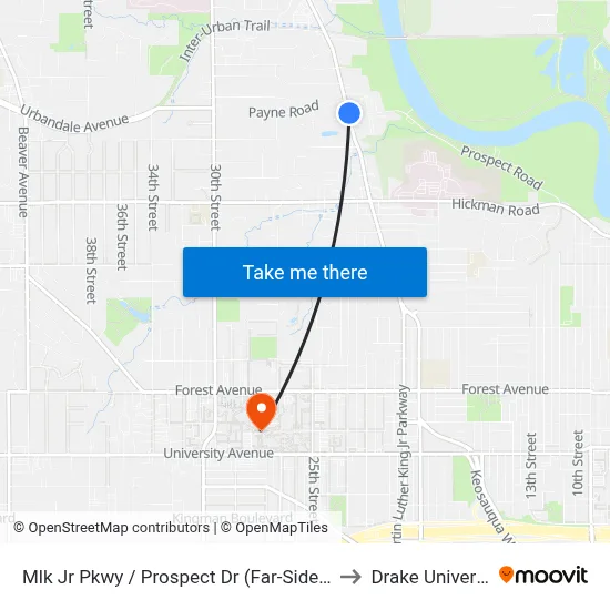 Mlk Jr Pkwy / Prospect Dr (Far-Side), Dsm to Drake University map
