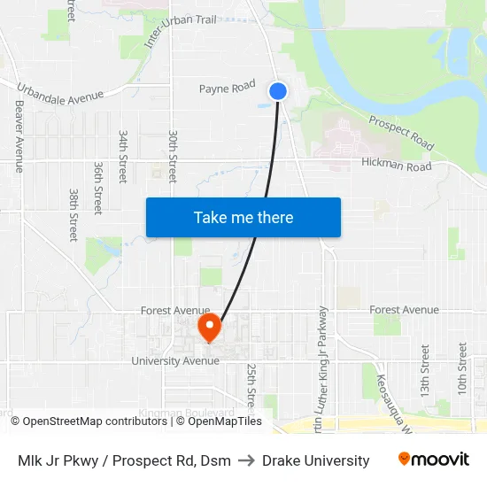 Mlk Jr Pkwy / Prospect Rd, Dsm to Drake University map