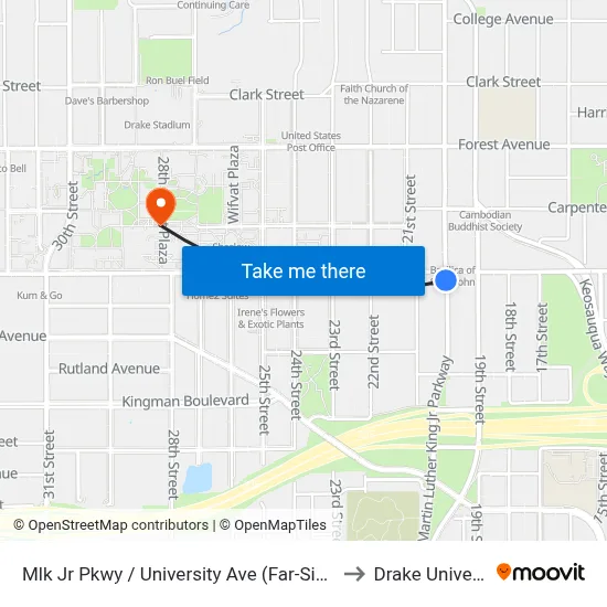 Mlk Jr Pkwy / University Ave (Far-Side), Dsm to Drake University map