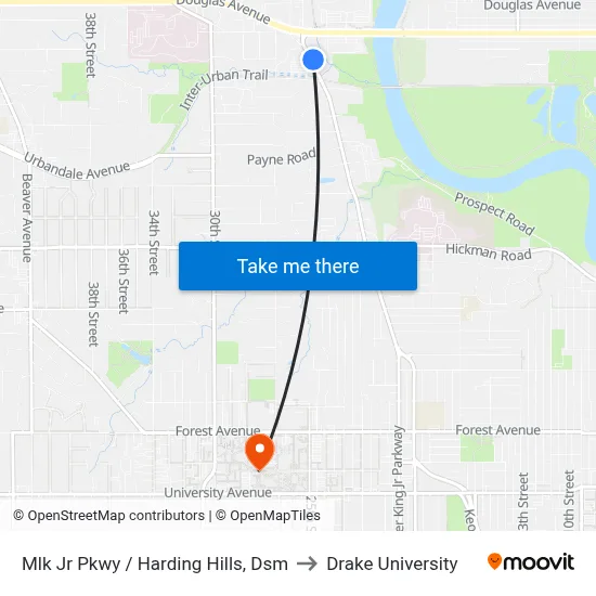 Mlk Jr Pkwy / Harding Hills, Dsm to Drake University map