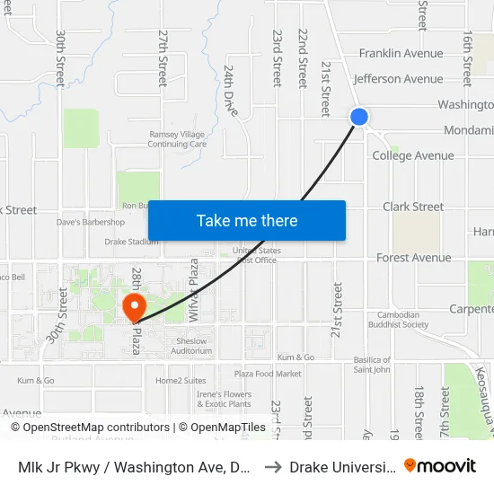 Mlk Jr Pkwy / Washington Ave, Dsm to Drake University map