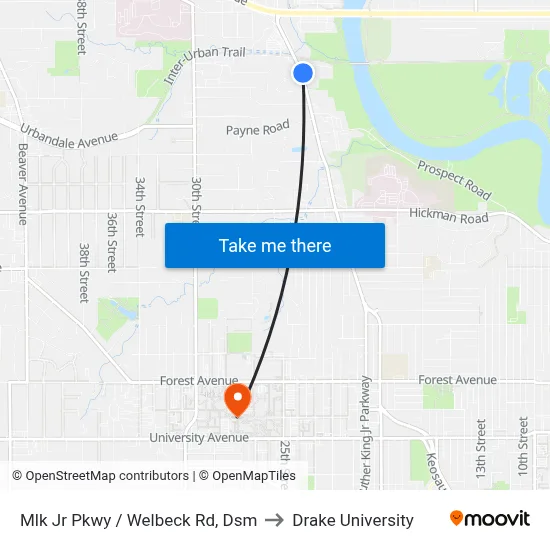Mlk Jr Pkwy / Welbeck Rd, Dsm to Drake University map