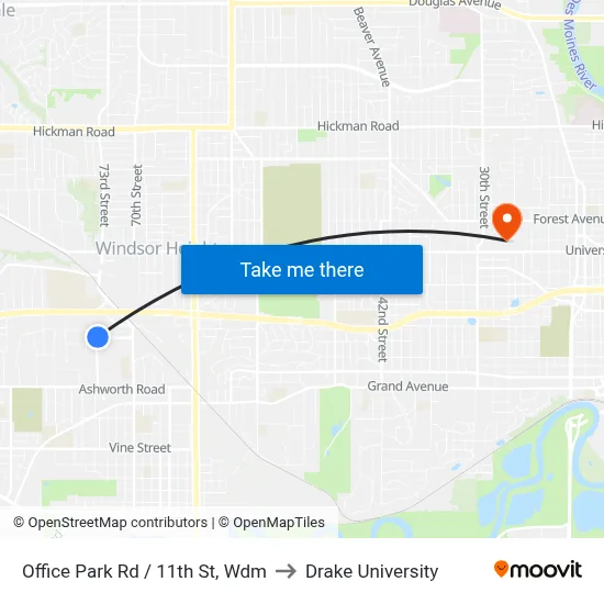 Office Park Rd / 11th St, Wdm to Drake University map
