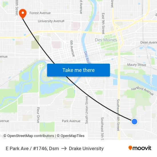 E Park Ave / #1746, Dsm to Drake University map