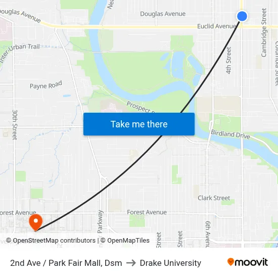2nd Ave / Park Fair Mall, Dsm to Drake University map