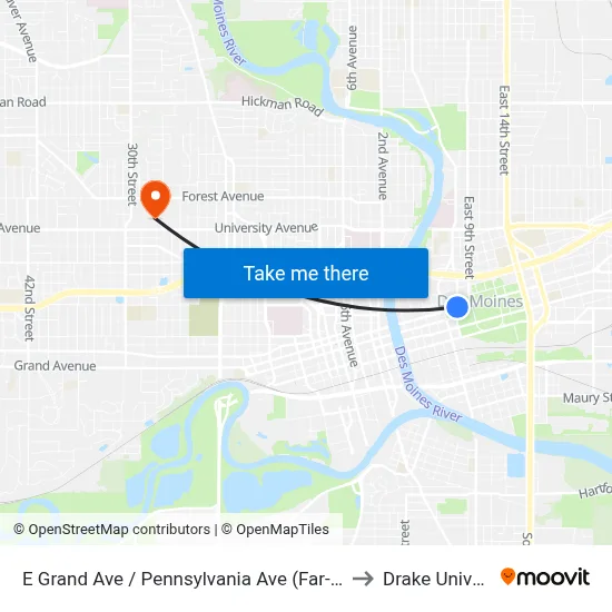 E Grand Ave / Pennsylvania Ave (Far-Side), Dsm to Drake University map