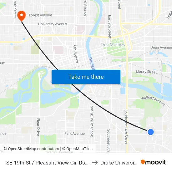 SE 19th St / Pleasant View Cir, Dsm to Drake University map