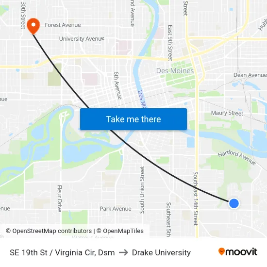 SE 19th St / Virginia Cir, Dsm to Drake University map