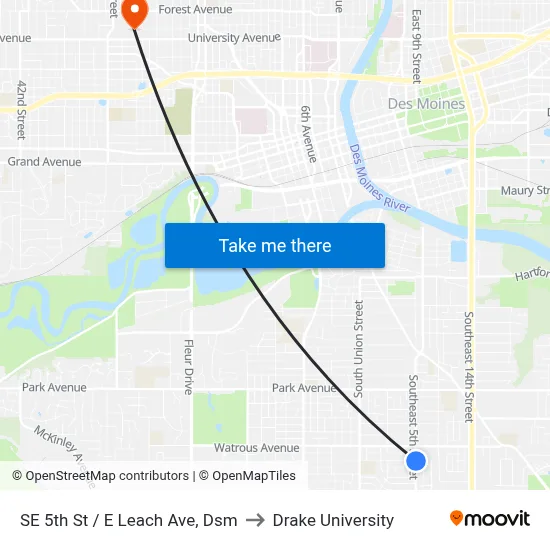 SE 5th St / E Leach Ave, Dsm to Drake University map