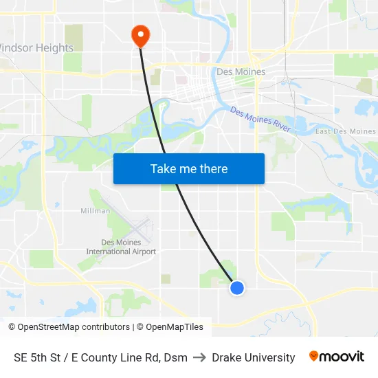 SE 5th St / E County Line Rd, Dsm to Drake University map