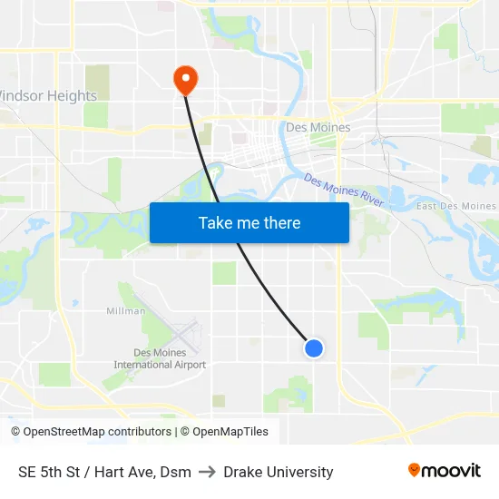 SE 5th St / Hart Ave, Dsm to Drake University map