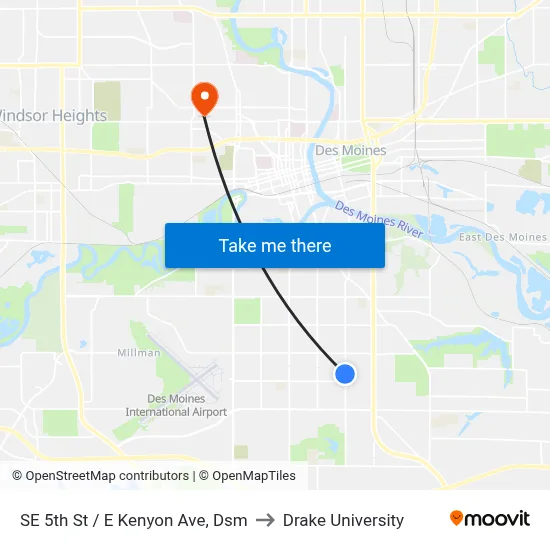 SE 5th St / E Kenyon Ave, Dsm to Drake University map