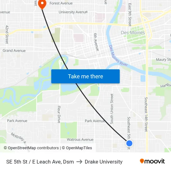SE 5th St / E Leach Ave, Dsm to Drake University map