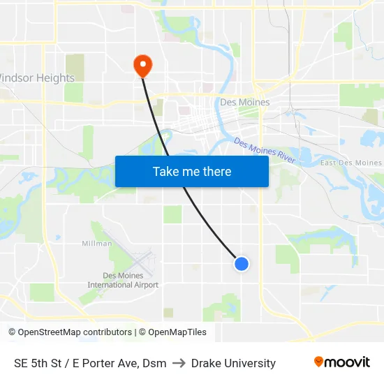 SE 5th St / E Porter Ave, Dsm to Drake University map