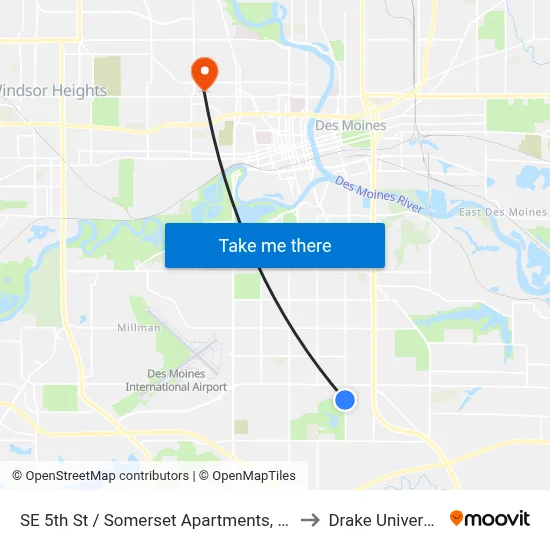 SE 5th St / Somerset Apartments, Dsm to Drake University map